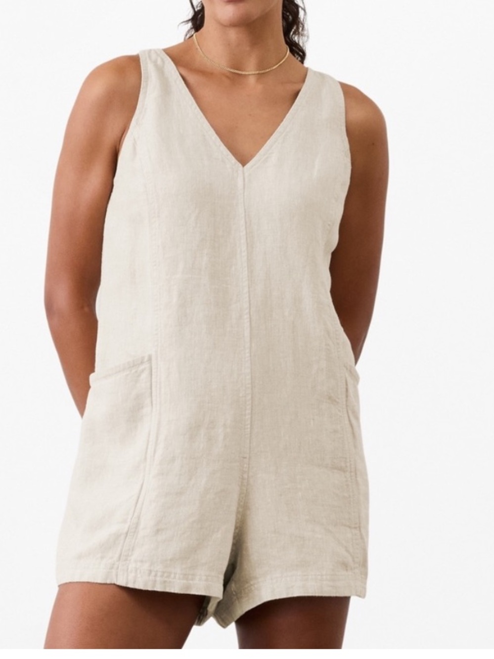 Athleta Retreat Linen Romper Medium- Oatmeal- NWOT